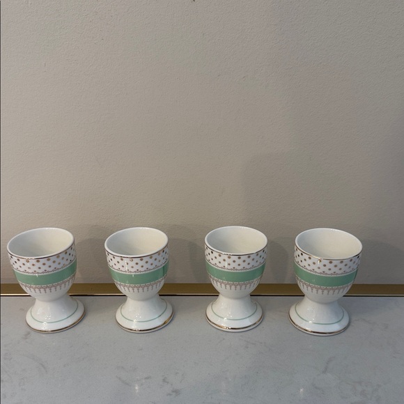 Grace'S Teaware Other - GRACE TEAWARE MINT GREEN GOLD Pin DOTS EGG CUP HOLDER STAND 4PC